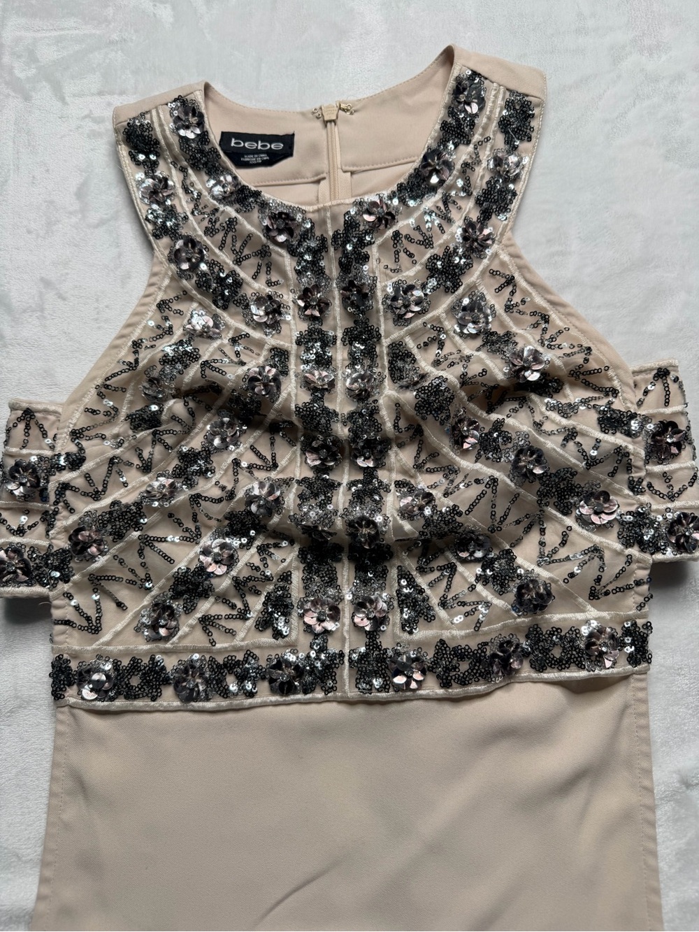 bebe Beige Sequin Embellished Sleeveless